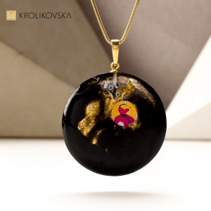 Biżuteria damska czarno złoty naszyjnik na prezent.