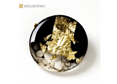 Broszka artystyczna czarno-złota.