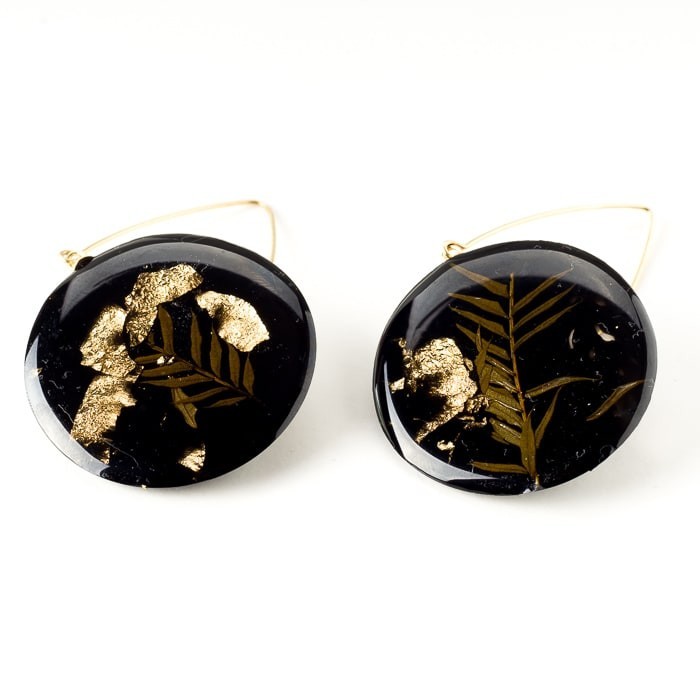 Kolczyki koła złote z roślinami