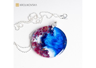 Biżuteria damska naszyjnik kobaltowy kwiatami wrzosu.