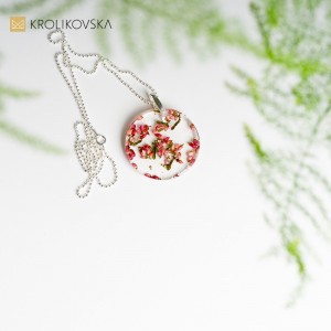 Naszyjnik damski, okrągłe kwiatowe wisiorki, Polska biżuteria handmade.