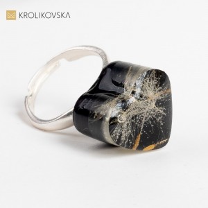 Pierścionek serce z dmuchawcem urodzinowy prezent.