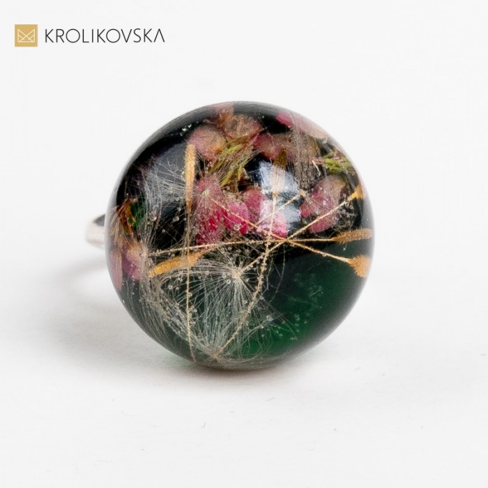 Pierścionek prezent z wiatami i wrzosem zielony.