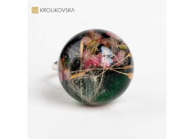 Pierścionek prezent z wiatami i wrzosem zielony.