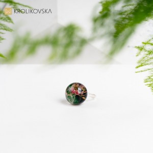 Pierścionek prezent z wiatami i wrzosem zielony.