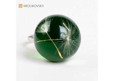 Pierścionek srebrny z dmuchawcem, zielone oczko.1