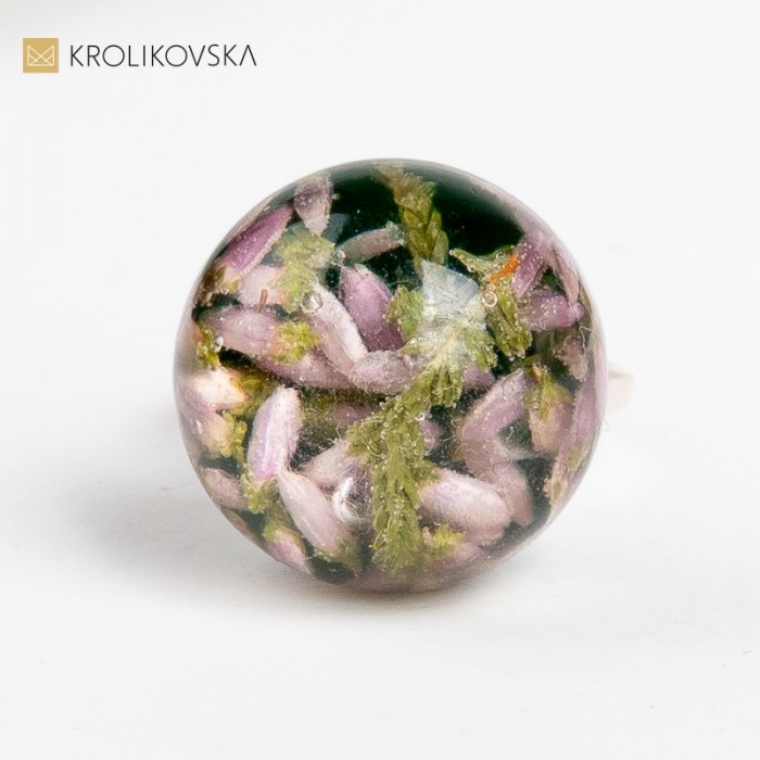 Pierścionek srebrny 925 z prawdziwymi kwiatami.