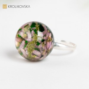 Pierścionek srebrny 925 z prawdziwymi kwiatami.