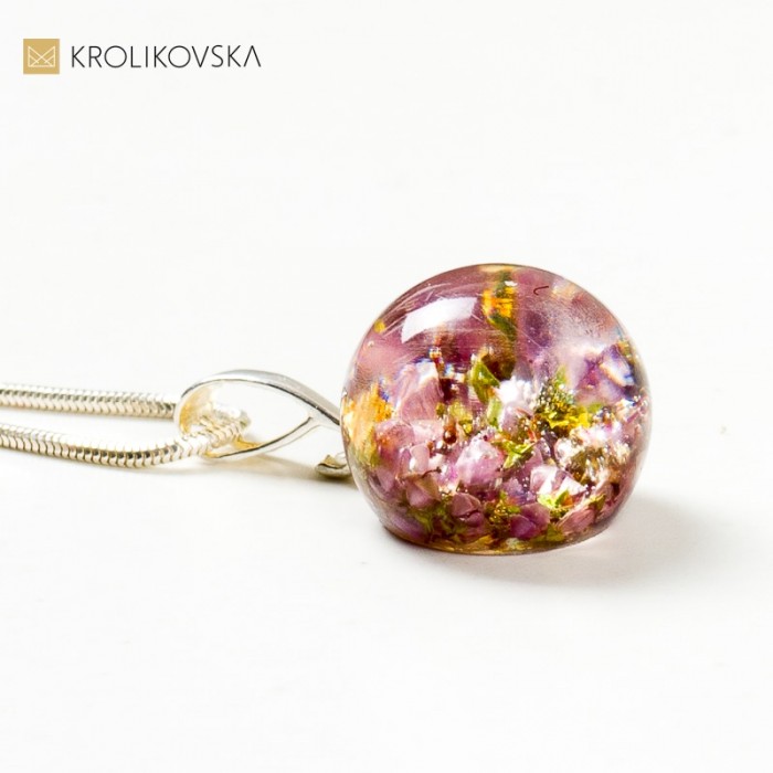 Naszyjnik damski z różowym wrzosem oryginalny prezent.