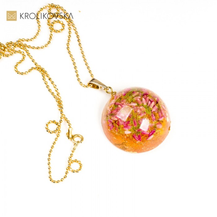 Eleganckie prezenty dla niej, naszyjnik damski z wrzosem miedziany.