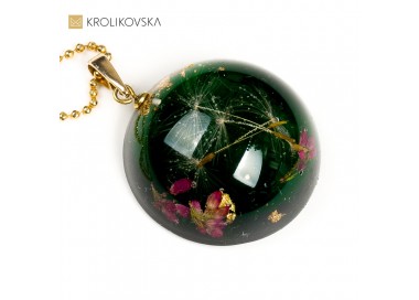 Eleganckie prezenty dla niej, naszyjnik damski półkula z wrzosem.