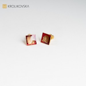 Kolczyki czerwone kwadraty, Awangarda nowoczesna biżuteria.