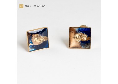 Kolczyki granatowe kwadraty, Awangarda nowoczesna biżuteria.