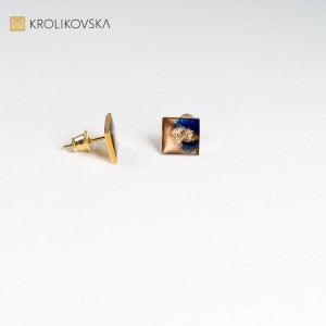 Kolczyki granatowe kwadraty, Awangarda nowoczesna biżuteria.