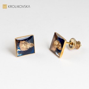 Kolczyki granatowe kwadraty, Awangarda nowoczesna biżuteria.