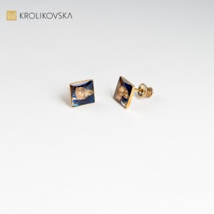 Kolczyki granatowe kwadraty, Awangarda nowoczesna biżuteria.