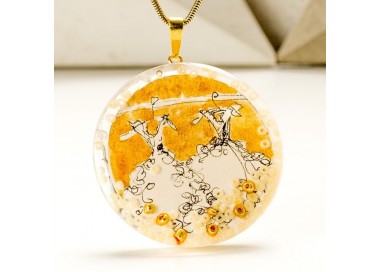 Biżuteria artystyczna - naszyjnik ręcznie malowany  ze złotą okrągłą zawieszką na pozłacanym łańcuszku 1