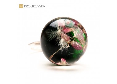 Zestaw Biżuterii, Pierścionek z Roślinami w Żywicy - Dzień Mamy
