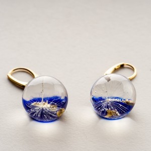 Kolczyki srebrne kulki pozłacane niebieskie z dmuchawcem