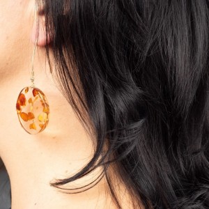 Kolczyki z bursztynem koła pozłacane długie kolczyki