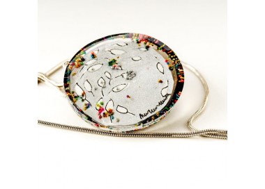 Biżuteria artystyczna - naszyjnik ręcznie malowany  z listkami i koralikami 21544