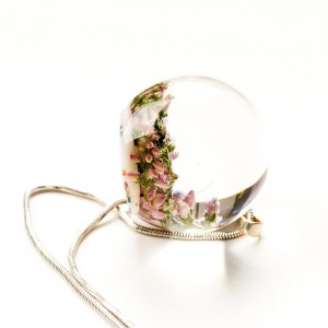Srebrny naszyjnik z kwiatami wrzosu różowego 3