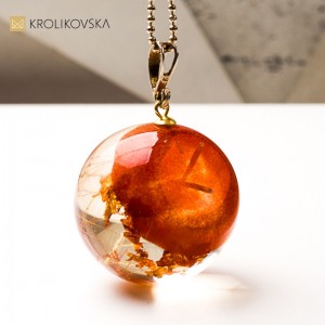 Naszyjnik, Roślinna Kula Premium – Żywica Miedziana i Złoto.1