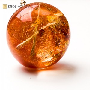 Naszyjnik, Roślinna Kula Premium – Żywica Miedziana i Złoto.