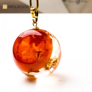 Naszyjnik, Kula Rośliny w Żywicy – Biżuteria Handmade.1