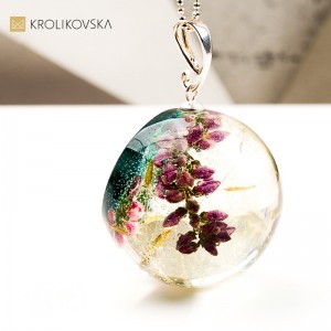 Naszyjnik kula z wrzosem wyjątkowy prezent dla niej handmade