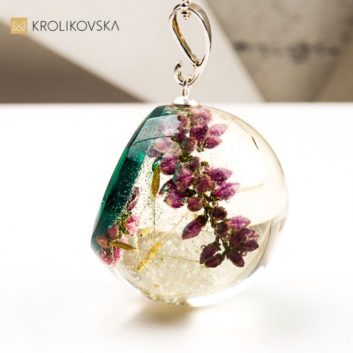 Naszyjnik kula z wrzosem wyjątkowy prezent dla niej handmade