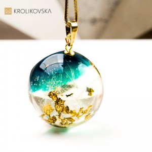Naszyjnik kula z rośliną biżuteria dla dziewczyny handmade