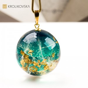 Naszyjnik kula z rośliną biżuteria dla dziewczyny handmade