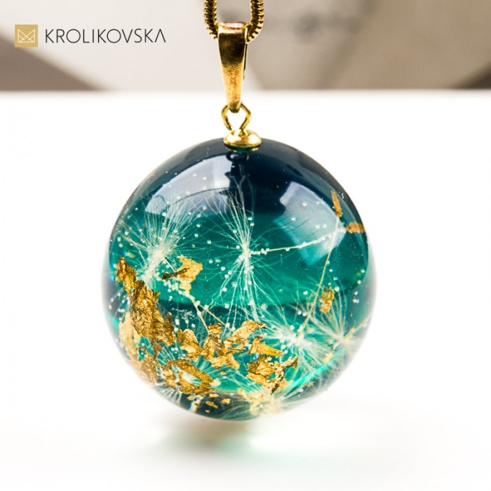Naszyjnik kula z rośliną biżuteria dla dziewczyny handmade