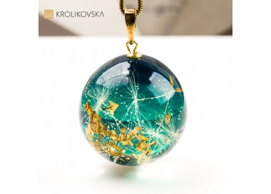 Naszyjnik kula z rośliną biżuteria dla dziewczyny handmade