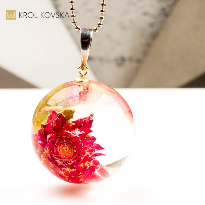 Naszyjnik kula z rośliną prezent świąteczny handmade