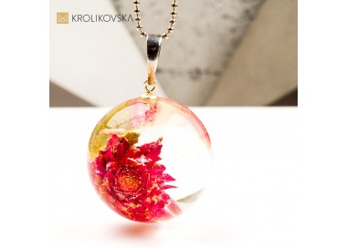 Naszyjnik kula z rośliną prezent świąteczny handmade