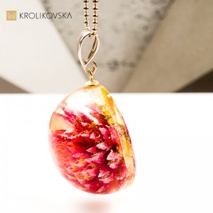Naszyjnik kula z rośliną prezent świąteczny handmade