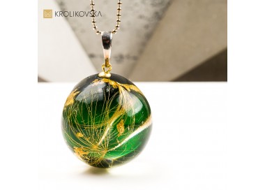 Naszyjnik kula z rośliną biżuteria z duszą handmade
