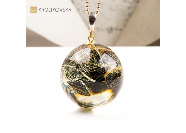 Naszyjnik kula z rośliną biżuteria handmade z natury