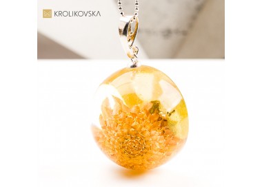 Naszyjnik kula z kwiatem, biżuteria z natury prezent handmade