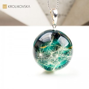 Naszyjnik kula z dmuchawcem artystyczna biżuteria handmade