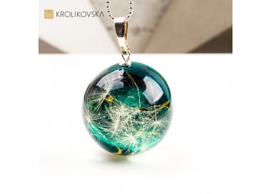 Naszyjnik kula z dmuchawcem artystyczna biżuteria handmade
