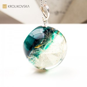 Naszyjnik kula z dmuchawcem artystyczna biżuteria handmade