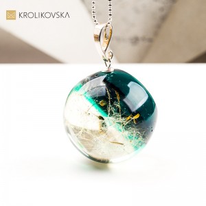 Naszyjnik kula z dmuchawcem artystyczna biżuteria handmade