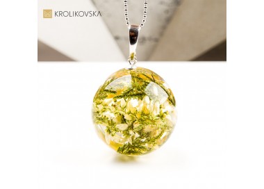 Naszyjnik kula z wrzosem biżuteria artystyczna symbol natury