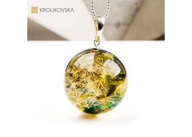 Naszyjnik kula z mchem biżuteria handmade prezent z natury