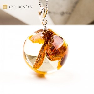 Naszyjnik kula z bursztynem, biżuteria handmade prezent z natury