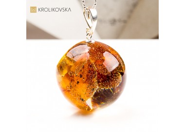 Naszyjnik kula z bursztynem, biżuteria handmade prezent z natury