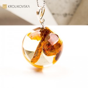 Naszyjnik kula z bursztynem, biżuteria handmade prezent z natury